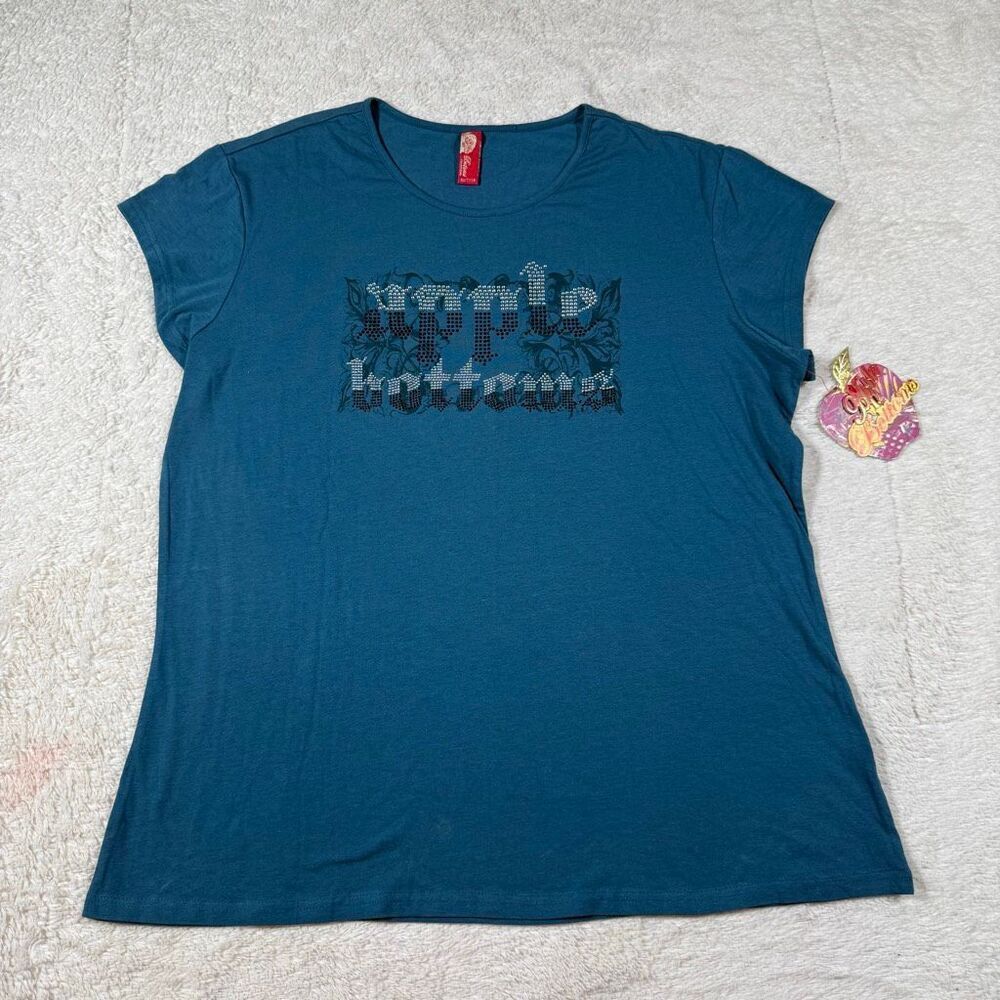 NWT Apple Bottoms Rhinestone Logo Tee Y2K McBling Glam Graphic Top Shirt